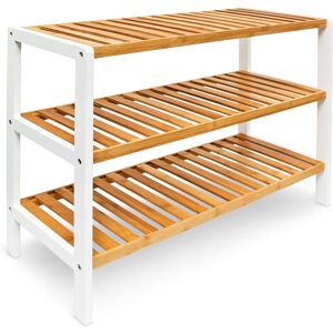 Relaxdays Bamboo Shoe Rack, With 3 Shelves, 70 x 54.5 x 24.5 cm, for 12 Pairs of Shoes, Brown/White