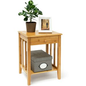 Relaxdays - Bamboo Side Table with Drawer: 51.5 x 40.5 x 30.5 cm Night Stand End Table Small Sturdy Night Table with Addional Bottom Shelf, Wooden