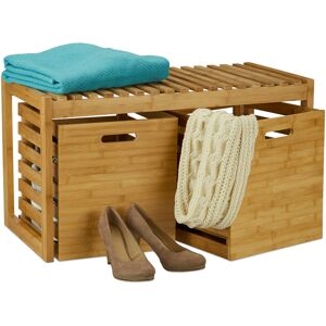 Relaxdays - Bamboo Storage Bench, 2 Storage Boxes, Bathroom and Dressing Room Stand, Shoe Rack, hwd 44.5x80x40 cm, Natural