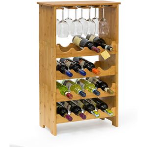 Relaxdays - Bamboo Wine Rack 84 x 50 x 24 cm Wine Holder for 16 Bottles & 12 Glasses with 3 Parts for Wine Glasses and Shelves for Stacking Bottles,