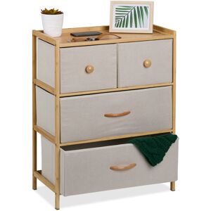 Dresser, Storage Unit, Bamboo, 4 Fabric Drawers in 2 Sizes, Hallway, Bedroom, hwd: 73 x 57.5 x 30 cm, Beige - Relaxdays
