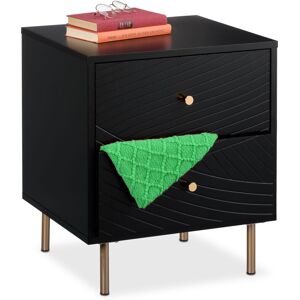 Relaxdays - Bedside Table, 2 Drawers, Bedside Cabinet Bedroom, Side Table, HxWxD: 52 x 45 x 40 cm, Black/Gold