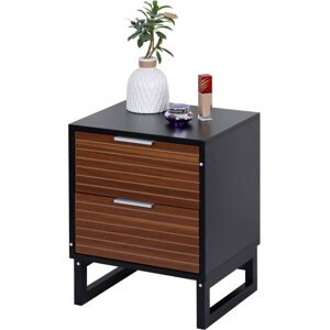 Relaxdays bedside table with 2 drawers, HWD 50x40x33 cm, wood effect, bamboo legs, nightstand for bedroom, brown/black