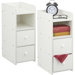 Relaxdays - Bedside Table, Set of 2, with 2 Drawers, hwd 55 x 22.5 x 34 cm, Bedroom Nightstand, Next to Bed Storage, White