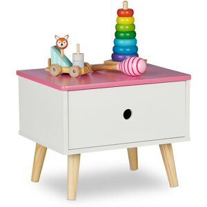 Relaxdays - Children's Bedside Table, with Drawer, hwd: 31x38x30 cm, Kids' Room, Small Sideboard, Wood & mdf, White/Pink