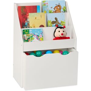 Relaxdays - Children's Bookcase, HxWxD: 69.5 x 50.5 x 28 cm, 3 Shelves, Toy Storage Box with Wheels, Kids Bookshelf, White