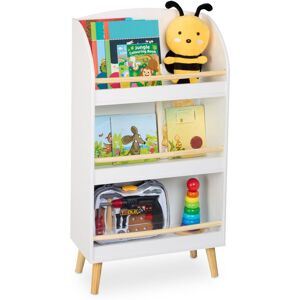 Relaxdays Children’s Bookshelf, HWD: 95.5 x 50 x 24 cm, 3 Open Storage Shelves for Books, Kids' Bookcase, White/Brown