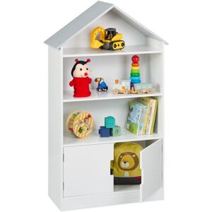 Relaxdays - Children's Shelf, House-Shaped Bookshelf, 3 Open & 1 Closed Compartments, hwd: 115 x 68 x 28 cm, White/Grey