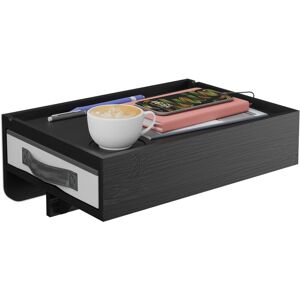 Relaxdays - Clip-On Bedside Table, Bamboo, 14 x 37 x 26.5 cm, Drawer, Drink Holder, Hanging Tray, Floating Shelf, Black