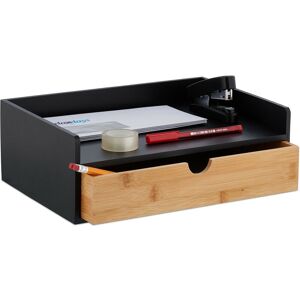 Relaxdays - Desk Organiser, 1 Drawer, din A4 Shelf, Bamboo, HxWxD: 11 x 32 x 22 cm, Office Organiser, Black/Natural