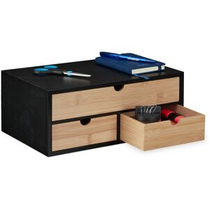 Relaxdays - Desk Organiser, 3 Drawers, Bamboo & mdf, hwd: 13.5 x 33 x 21 cm, Office Stationary Box, Storage, Natural/Black