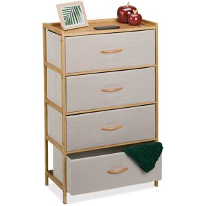 Dresser, Storage Unit, Bamboo, 4 Fabric Drawers, Hallway, Bedroom, hwd: 94 x 58 x 32.5 cm, Cabinet - Relaxdays