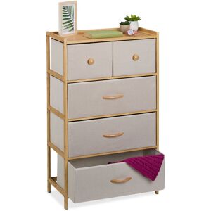 Dresser, Storage Unit, Bamboo, 5 Fabric Drawers, Hallway, Bedroom, hwd: 94 x 58 x 32.5 cm, Cabinet, Beige - Relaxdays