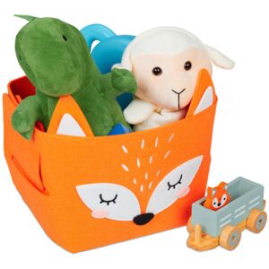 Relaxdays - Storage Basket, Set of 4, Fox Motif, Felt Organiser for Children, HxWxD: 24 x 27 x 18 cm, Toy Box, Orange