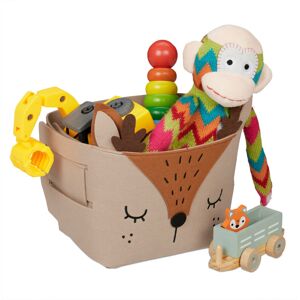 Relaxdays - Storage Basket, Set of 4, Deer Motif, Felt Organiser for Children, HxWxD: 24 x 27 x 18 cm, Toy Box, Brown