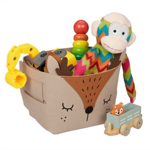Relaxdays - Storage Basket, Set of 3, Deer Motif, Felt Organiser for Children, HxWxD: 24 x 27 x 18 cm, Toy Box, Brown