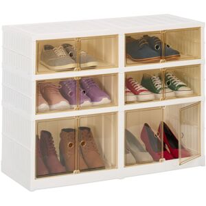 Relaxdays - Shoe Storage, Folding Cabinet, 66.5x86.5x34.5 cm, for 12 Pairs, Plastic, Footwear Rack on Wheels, White/Brown
