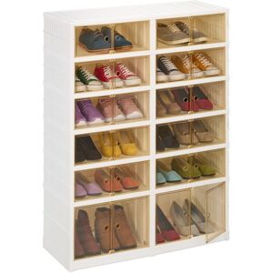 Relaxdays - Shoe Storage, Folding Cabinet, 118x86.5x34.5 cm, for 24 Pairs, Plastic, Footwear Rack on Wheels, White/Brown