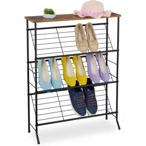 Relaxdays - Industrial Shoe Rack, for 9 Pairs, hwd: 89.5x70x23.5 cm, Metal, Slanted Shelves, Footwear Storage, Black/Brown