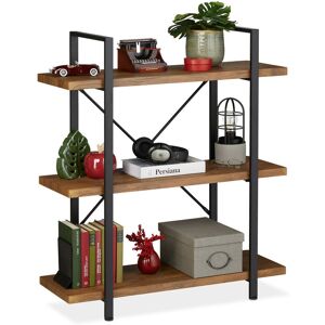 Relaxdays - Open Bookshelf, Multipurpose Decorative Shelf, 3 Tiers, Industrial Style, hwd 102 x 90 x 33.5 cm, Brown/black
