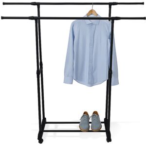 Relaxdays mobile clothes rack, with shelf, adjustable height 91–158 cm, width 89–145 cm, double rail, black