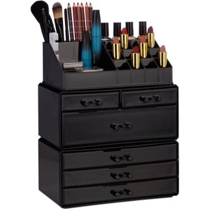 Relaxdays - Set of 2 Organiser with 6 Drawers, 22 Compartments for Makeup Storage, Acrylic Cosmetic Tower, Black