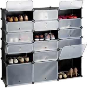 Relaxdays - Plastic Modular Shelf, 18 Compartments with Doors, diy Shelving System, 36 Pairs, 125 x 140 x 36 cm, Black