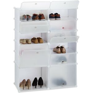 Relaxdays - Plastic Shoe Cabinet, 12 Compartment Shoe Rack, xxl Modular Shelf, h x w x d: 125 x 94 x 37 cm, White