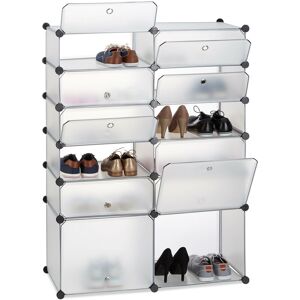 Plastic Shoe Cabinet, 12 Compartment Shoe Rack, xxl Modular Shelf, h x w x d: 125 x 94 x 37 cm, Transparent - Relaxdays