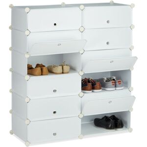 Relaxdays - Plastic Shoe Cabinet, Shoe Rack, 12 Compartment Shelving Unit, hwd: 108 x 94 x 37 cm, White