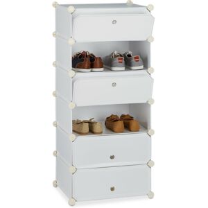 Relaxdays - Plastic Shoe Cabinet, Shoe Rack, 6 Compartment Shelving Unit, hwd: 107 x 49 x 37 cm, White