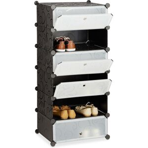 Relaxdays - Plastic Shoe Cabinet, Shoe Rack, 6 Compartment Shelving Unit, hwd: 107 x 49 x 37 cm, Black