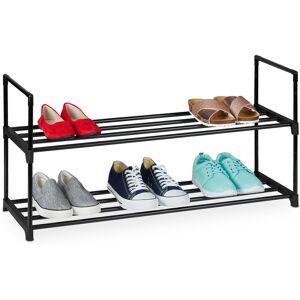Plug-in shoe rack, metal shoe organiser, shoe storage, 2 tiers for 8 pairs of shoes, 45 x 90,5 x 30,5, black - Relaxdays