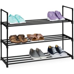 Plug-in shoe rack, metal shoe organiser, shoe storage, 3 tiers for 12 pairs of shoes, 67 x 90,5 x 30,5, black - Relaxdays