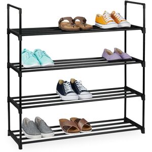 Plug-in shoe rack, metal shoe organiser, shoe storage, 4 tiers for 16 pairs, 91,5 x 90,5 x 30,5 cm, black - Relaxdays