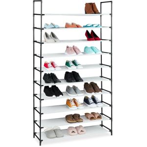 Relaxdays - plug-in shoe rack, xxl shoe organiser, storage, 10 tiers, 50 pairs of shoes, modular system, white