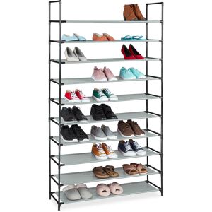 Relaxdays - plug-in shoe rack, xxl shoe organiser, storage, 10 tiers, 50 pairs of shoes, modular system, grey