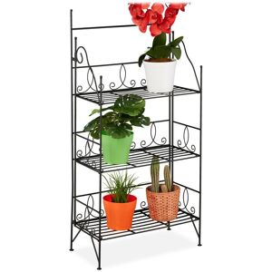 Relaxdays - Plant Stand, Flower Rack with 3 Shelves, Foldable, Indoor, Outdoor, h x w x d: 100 x 50 x 25 cm, Metal, Black