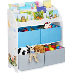 Relaxdays - Children's Shelf, Campfire Motif, 4 Boxes, Compartments for Books, Storage, Bookshelf, 74x71x23 cm, Colourful