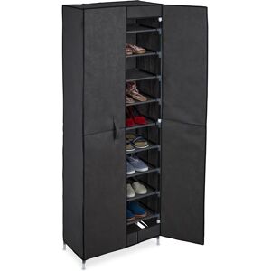 Relaxdays Shoe Cupboard, 30 Pairs of Footwear, Magnetic Doors, Plug-in System, Fabric, 168 x 61 x 31.5 cm, Anthracite