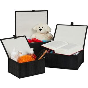Relaxdays - 4 Sets of 3 Bamboo Storage Baskets with Lid, Decorative Organiser, Dust-free & Moisture-resistant, Black
