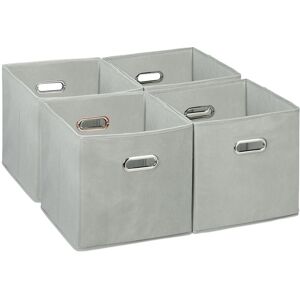 Relaxdays - Set of 4 Storage Box, Foldable Shelf Baskets, 30 x 30 x 30 cm, Handle Holes, Foldable Organiser Bins, Grey
