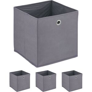 Set of 4 Storage Boxes, Foldable, hwd: 30x30x30 cm, Fabric Storage Box with Handle, Open Shelf Basket, White - Relaxdays