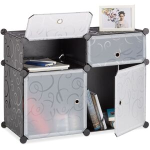 Relaxdays - Shelving System 4 Compartments, Plastic Modular Shelf with Doors, Shoe Cabinet, 56 x 75 x 37 cm, Black