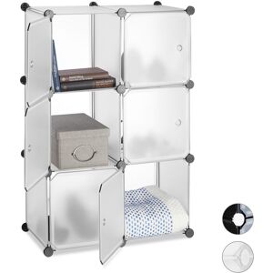 Relaxdays Shelving System with 6 Doors, DIY, Cubes, Handles, Partition, Plastic, HWD: 97.5x66x32 cm, Transparent