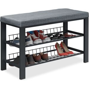 Relaxdays - Shoe Bench, 2 Levels, Shoeshelf with Seat, Upholstered, 50.5 x 82 x 33 cm, for Hallway or Bedroom, Black/Grey