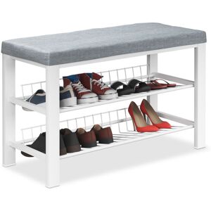 Relaxdays - Shoe Bench, 2 Levels, Shoeshelf with Seat, Upholstered, 50.5 x 82 x 33 cm, for Hallway or Bedroom, Grey/White