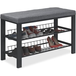 Relaxdays Shoe Bench, 2 Levels, Shoeshelf with Upholstered Seat, 50.5 x 82 x 33 cm, Hallway or Bedroom, Black/Anthracite