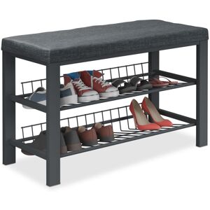 Relaxdays - Shoe Bench, 2 Levels, Shoeshelf with Seat, Upholstered, 50.5 x 82 x 33 cm, for Hallway or Bedroom, Black