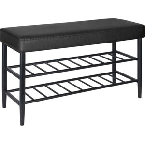 Relaxdays shoe bench, padded faux leather seat, 2 shelves for 6 pairs, shoe rack HWD 50x80x30 cm, black